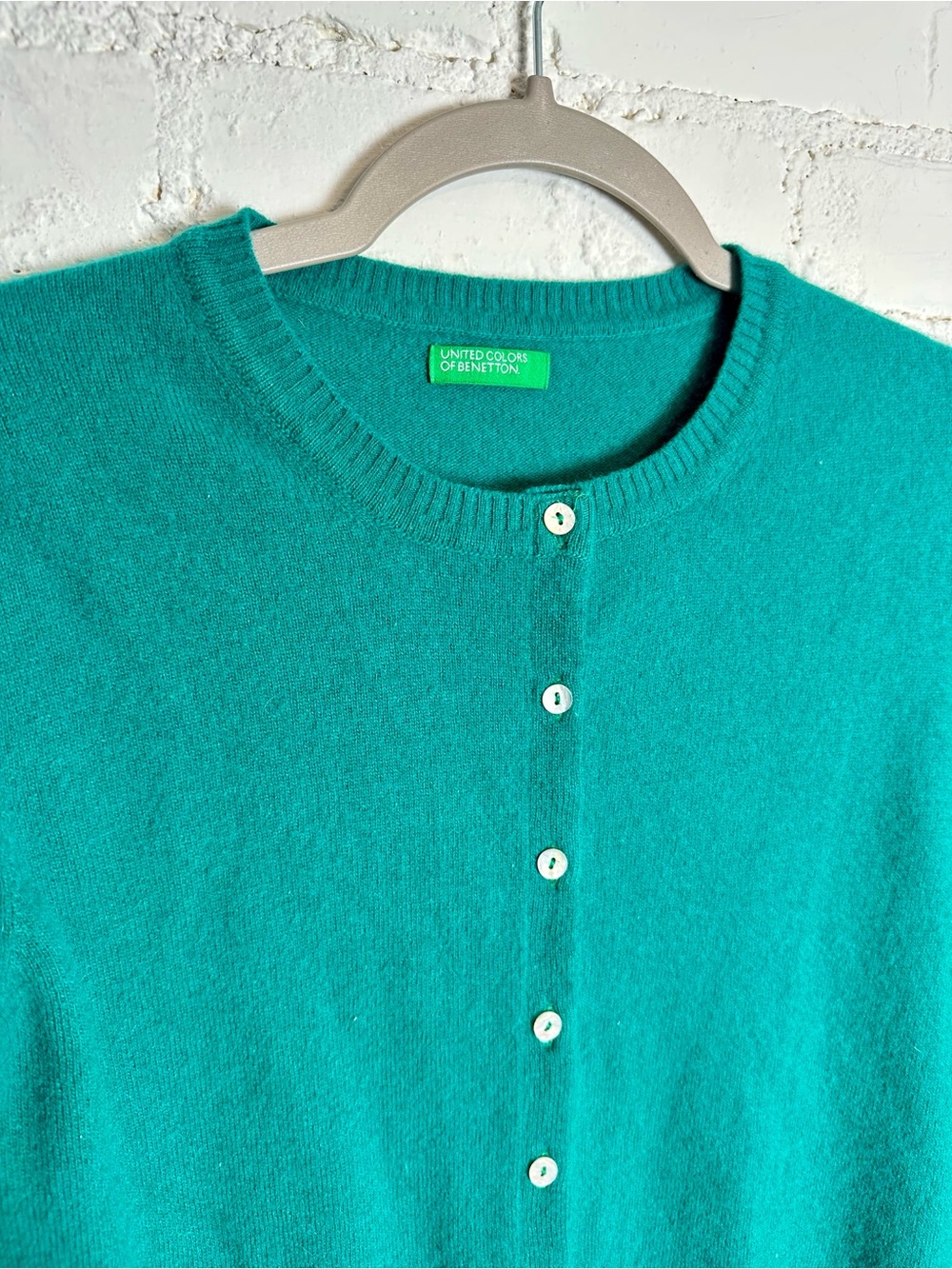 United Colors of Benetton Teal Angora Crewneck capris Button-Front Sweater M